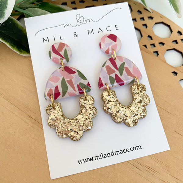 Terrazzo Polymer Clay Dangle Earrings with Resin Finish