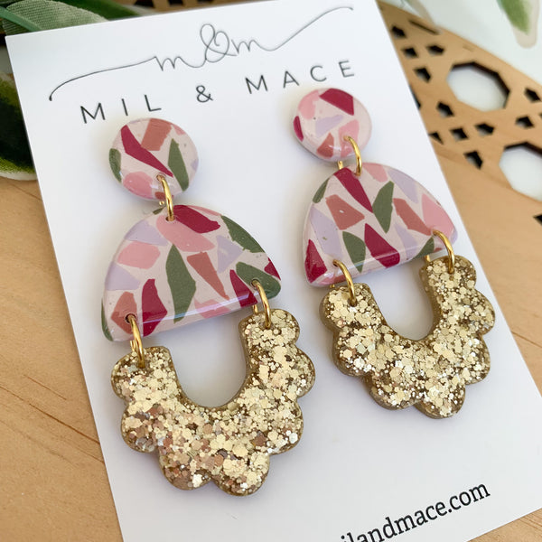 Terrazzo Polymer Clay Dangle Earrings with Resin Finish