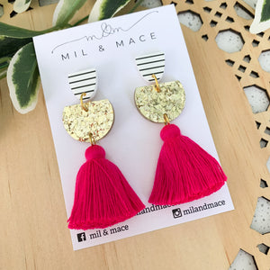 Gold Glitter Tassel Dangle Earrings