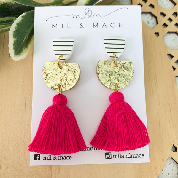 Gold Glitter Tassel Dangle Earrings