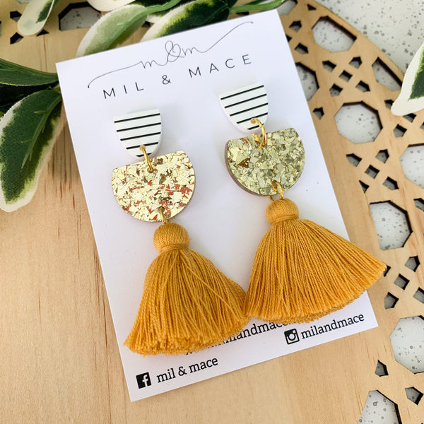 Gold Glitter Tassel Dangle Earrings