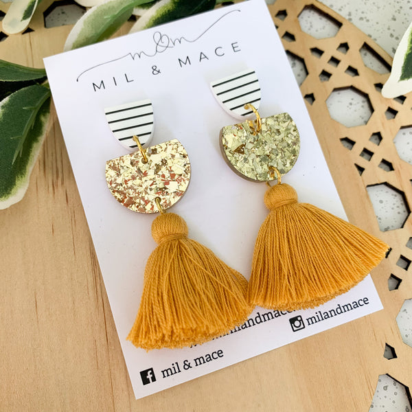 Gold Glitter Tassel Dangle Earrings