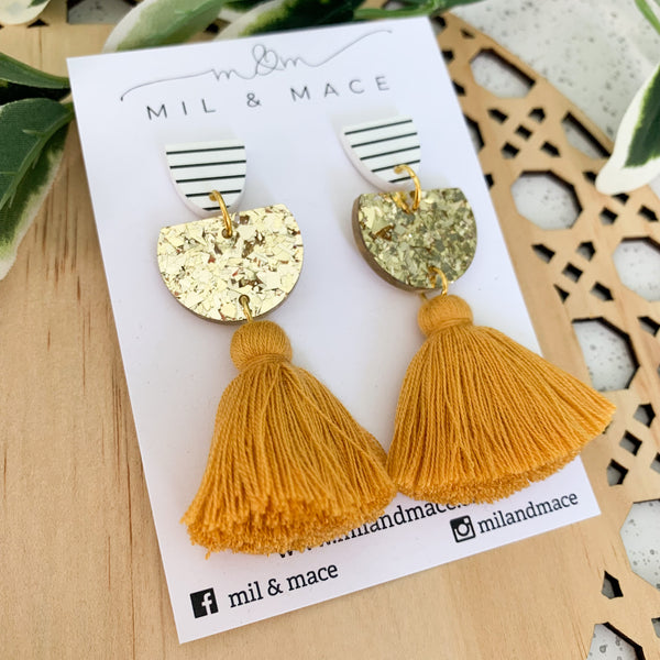 Gold Glitter Tassel Dangle Earrings