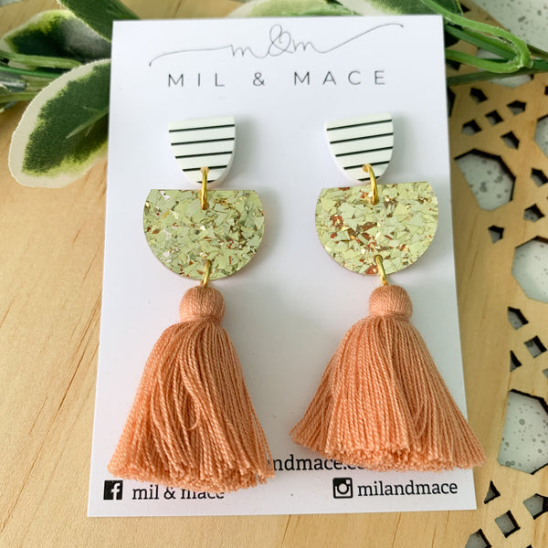 Gold Glitter Tassel Dangle Earrings