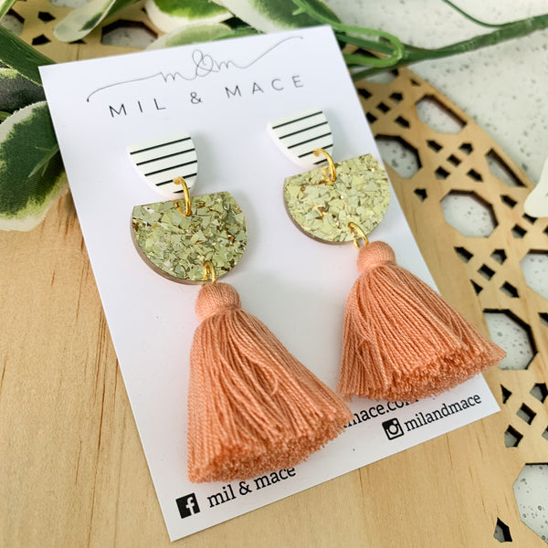 Gold Glitter Tassel Dangle Earrings