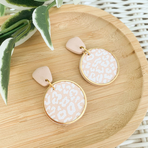 Neutral Leopard Polymer Clay Dangle Earrings