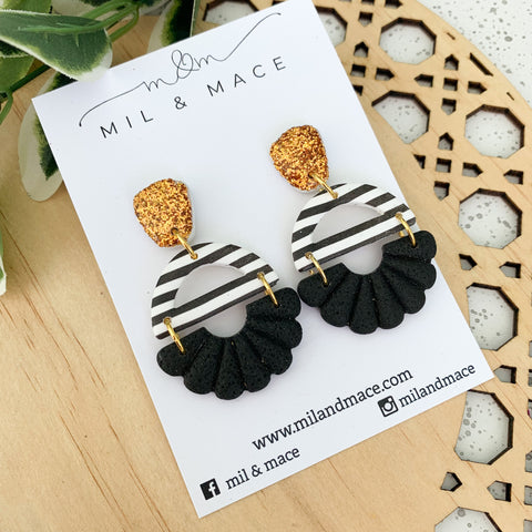Black and White Stripes Polymer Clay Dangle Earrings