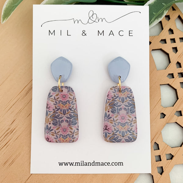 Antique Floral Polymer Clay Dangle Earrings with Resin Finish