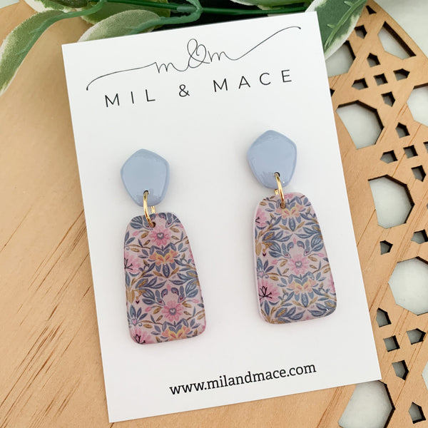 Antique Floral Polymer Clay Dangle Earrings with Resin Finish