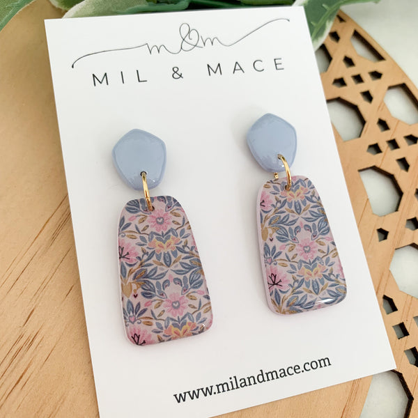 Antique Floral Polymer Clay Dangle Earrings with Resin Finish