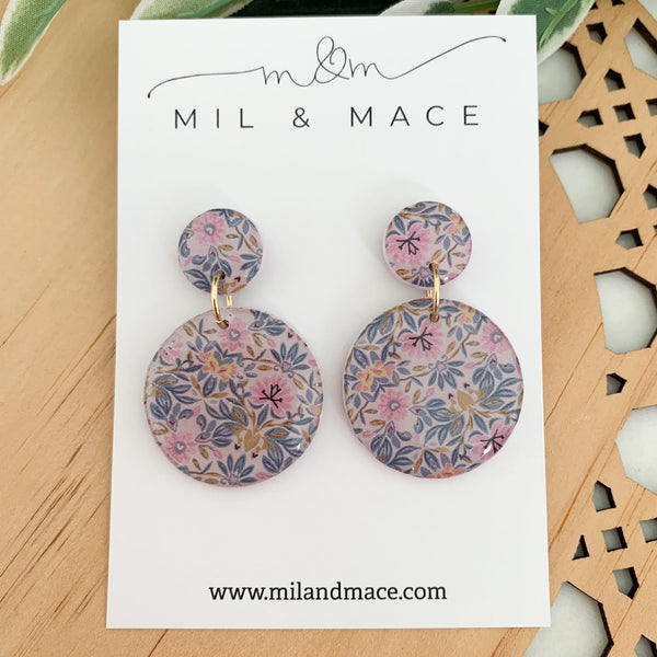 Antique Floral Polymer Clay Dangle Earrings with Resin Finish