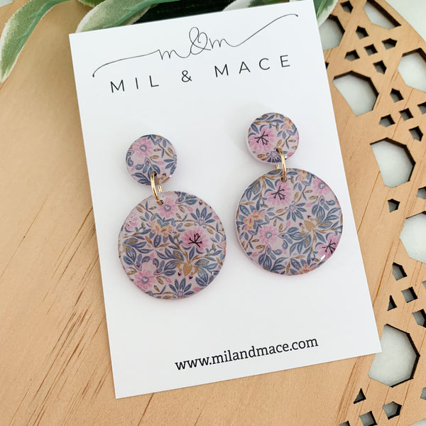 Antique Floral Polymer Clay Dangle Earrings with Resin Finish