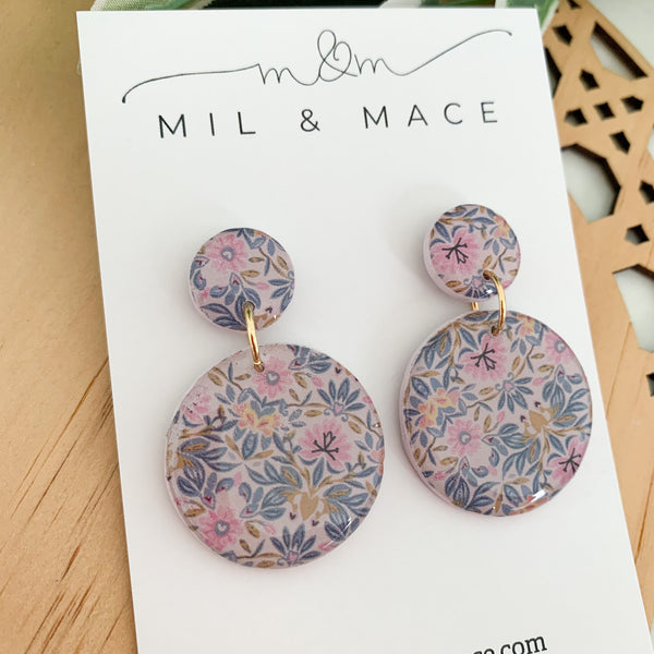Antique Floral Polymer Clay Dangle Earrings with Resin Finish