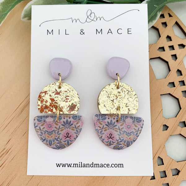 Antique Floral Polymer Clay Dangle Earrings with Resin Finish