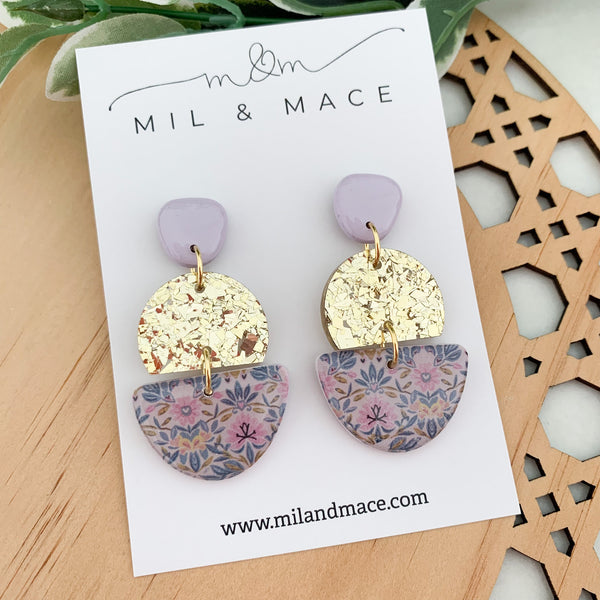 Antique Floral Polymer Clay Dangle Earrings with Resin Finish