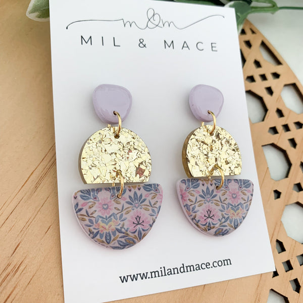 Antique Floral Polymer Clay Dangle Earrings with Resin Finish