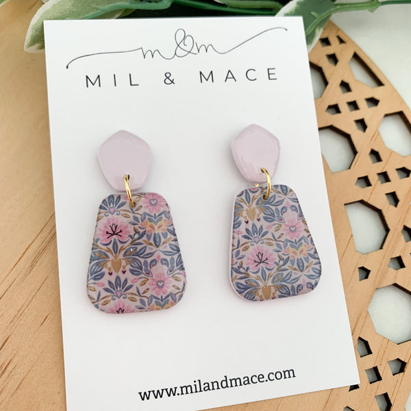 Antique Floral Polymer Clay Dangle Earrings with Resin Finish