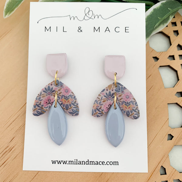 Antique Floral Polymer Clay Dangle Earrings with Resin Finish