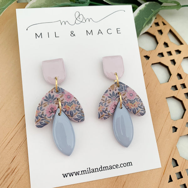 Antique Floral Polymer Clay Dangle Earrings with Resin Finish