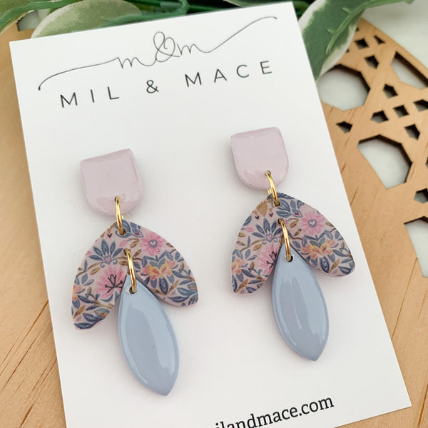 Antique Floral Polymer Clay Dangle Earrings with Resin Finish