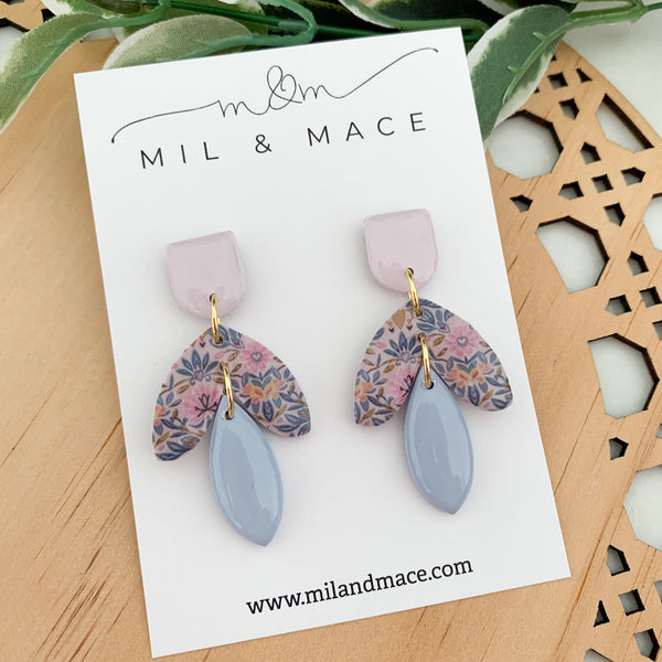 Antique Floral Polymer Clay Dangle Earrings with Resin Finish