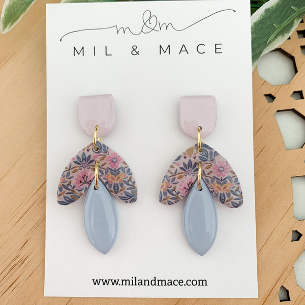 Antique Floral Polymer Clay Dangle Earrings with Resin Finish