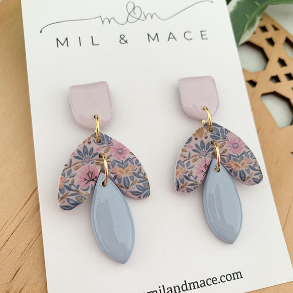 Antique Floral Polymer Clay Dangle Earrings with Resin Finish
