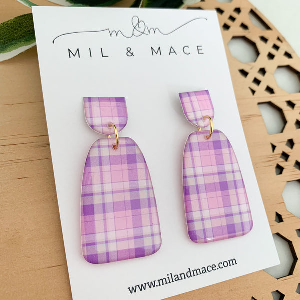 Pastel Gingham Yupo Dangle Earrings