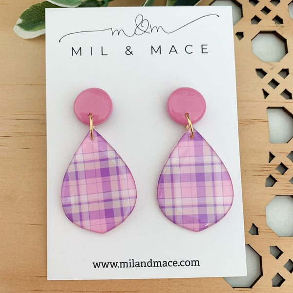 Pastel Gingham Yupo Dangle Earrings
