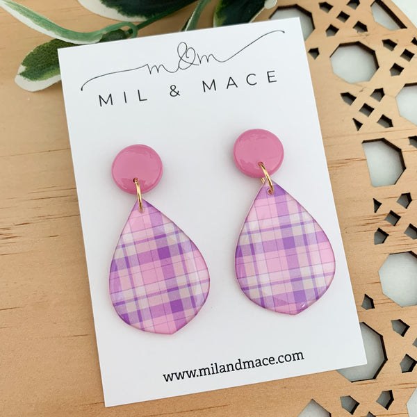 Pastel Gingham Yupo Dangle Earrings