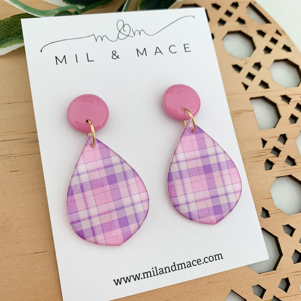Pastel Gingham Yupo Dangle Earrings