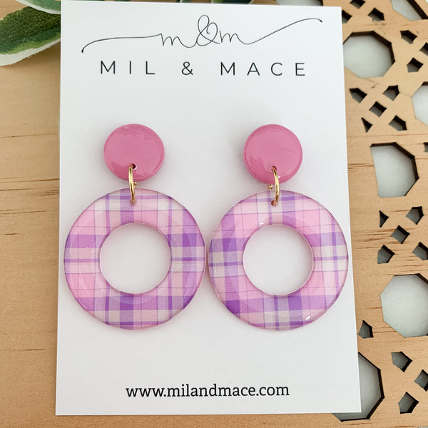 Pastel Gingham Yupo Dangle Earrings