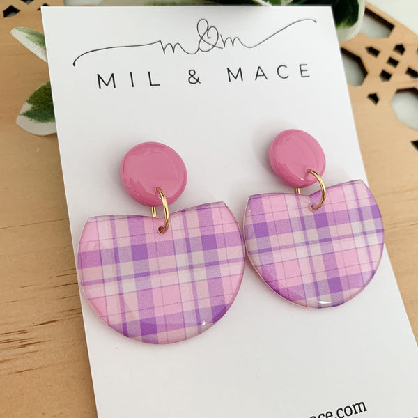 Pastel Gingham Yupo Dangle Earrings