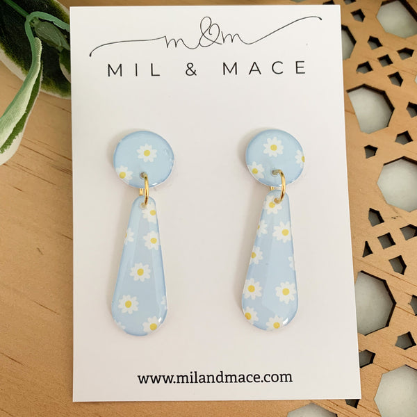 Baby Blue Daisy Yupo Dangle Earrings