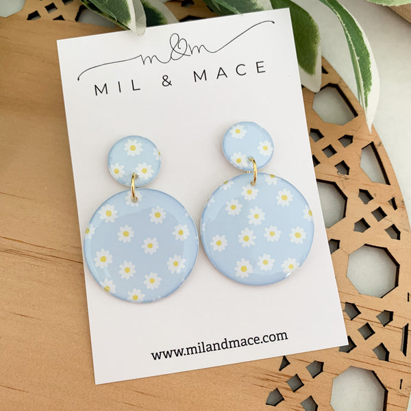 Baby Blue Daisy Yupo Dangle Earrings