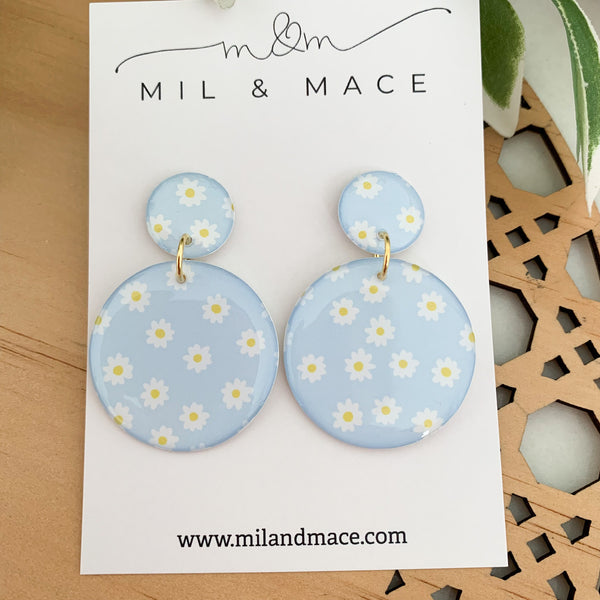 Baby Blue Daisy Yupo Dangle Earrings