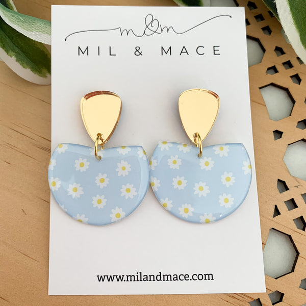 Baby Blue Daisy Yupo Dangle Earrings