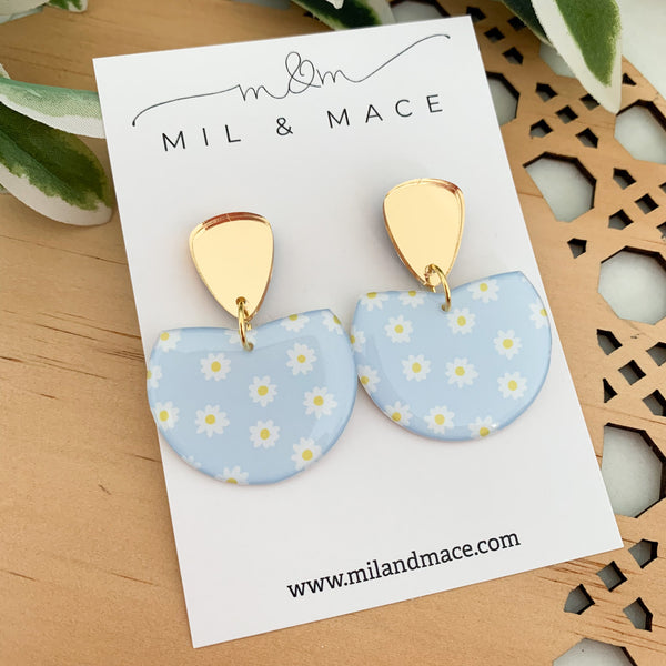 Baby Blue Daisy Yupo Dangle Earrings