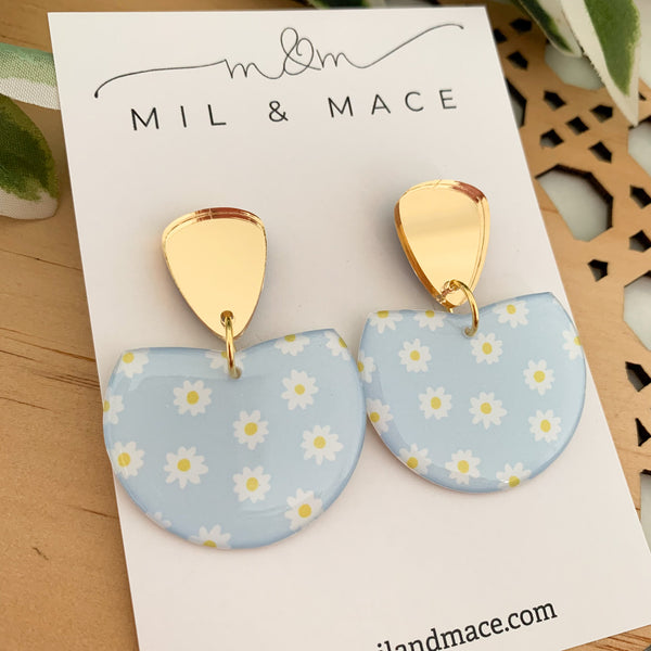 Baby Blue Daisy Yupo Dangle Earrings