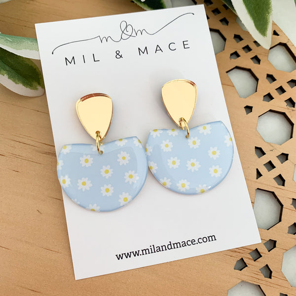 Baby Blue Daisy Yupo Dangle Earrings