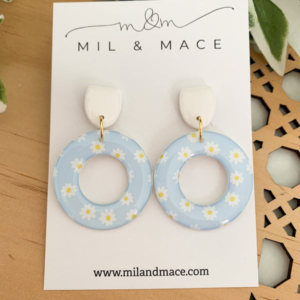 Baby Blue Daisy Yupo Dangle Earrings