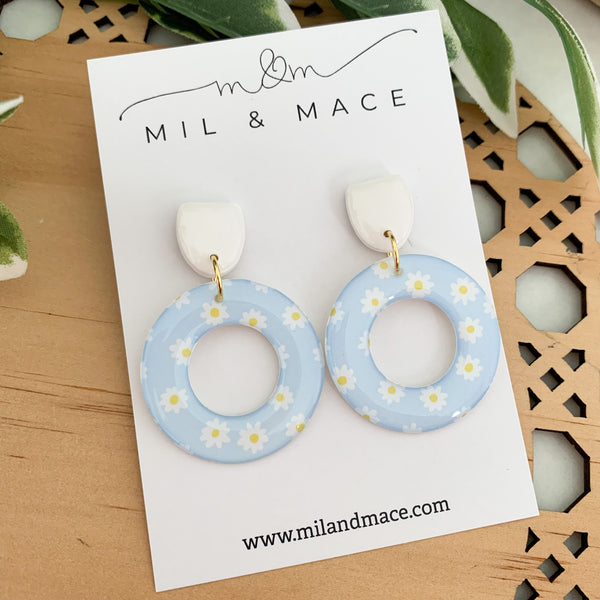 Baby Blue Daisy Yupo Dangle Earrings