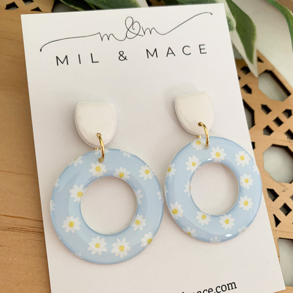 Baby Blue Daisy Yupo Dangle Earrings
