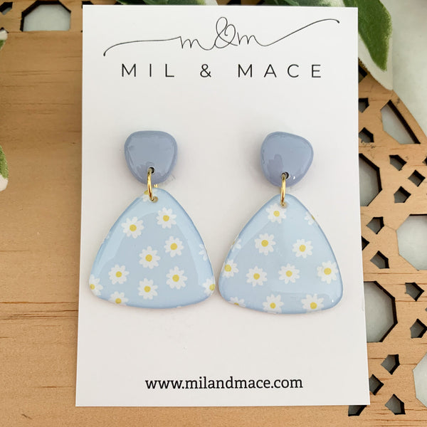 Baby Blue Daisy Yupo Dangle Earrings