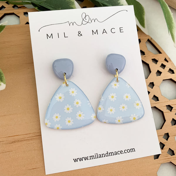 Baby Blue Daisy Yupo Dangle Earrings