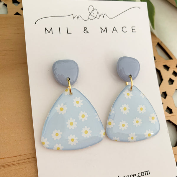 Baby Blue Daisy Yupo Dangle Earrings
