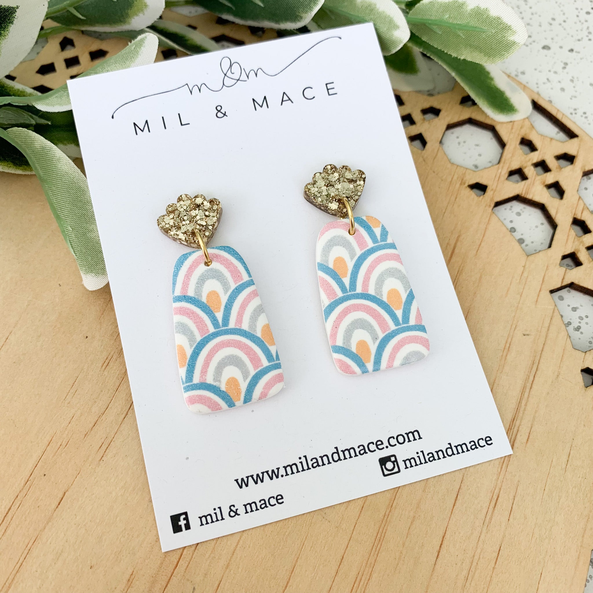 Pastel Rainbow Polymer Clay Dangle Earrings