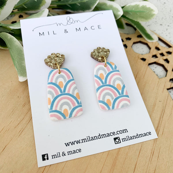 Pastel Rainbow Polymer Clay Dangle Earrings