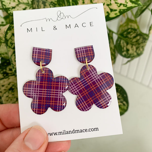 Winter Gingham Yupo Dangle Earrings