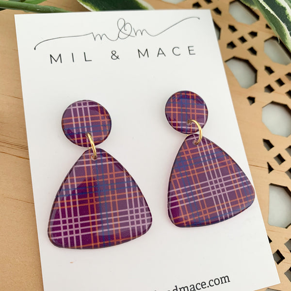Winter Gingham Yupo Dangle Earrings